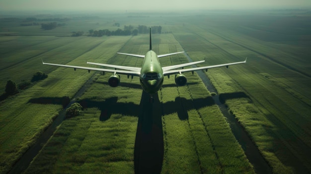 Aereo verde su un campo verde Generato dall'IA