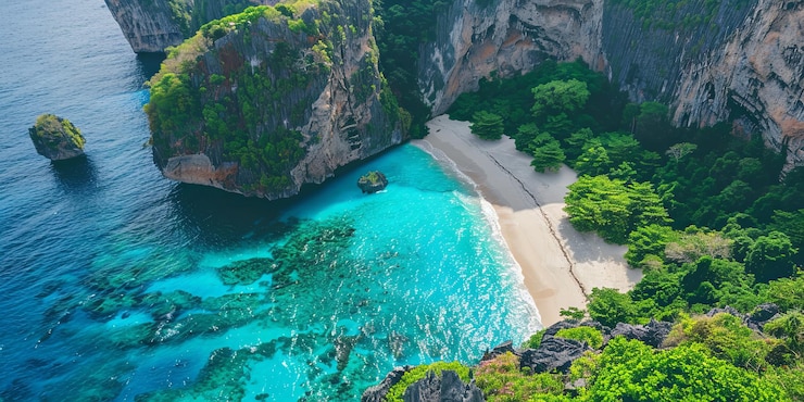 Photo aerial view of tropical beach with turquoise waters