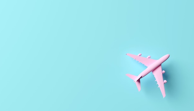 aeroplano rosa o volo su sfondo blu. illustrazione 3d