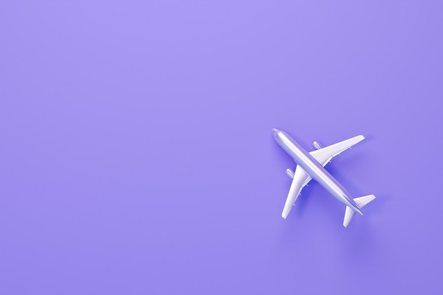 aeroplano su uno sfondo viola pastello rendering 3d