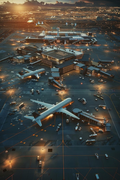 aeroporti aerei vista dall'occhio degli uccelli IA generativa