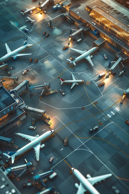 aeroporti aerei vista dall'occhio degli uccelli IA generativa