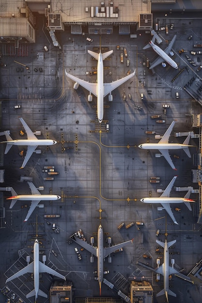 aeroporti aerei vista dall'occhio degli uccelli IA generativa