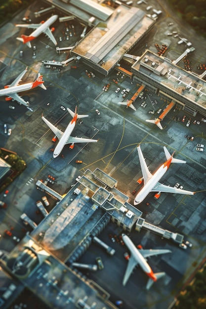 aeroporti aerei vista dall'occhio degli uccelli IA generativa