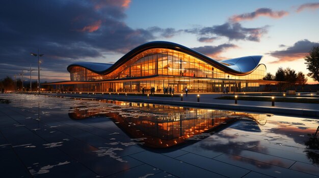 Aeroporto moderno al tramonto