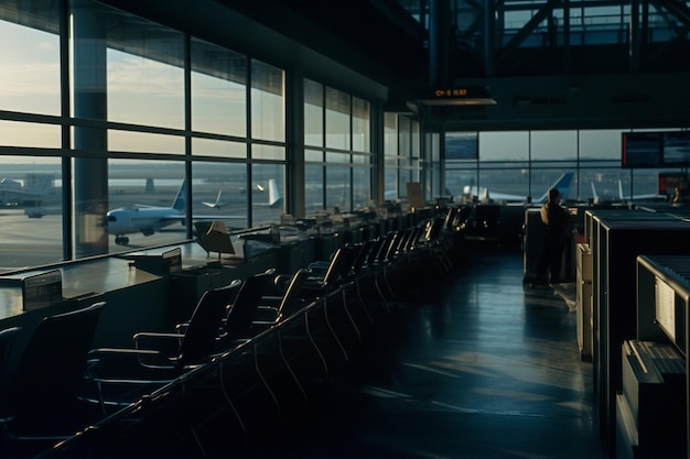 Aeroporto Stazione aerea trasporto di passeggeri volo aereo aereo che esegue il trasporto internazionale merci sala d'attesa area salotto di partenza l'aereo decolla