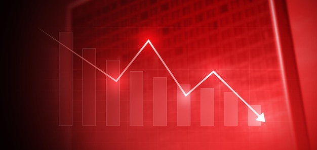 Affari del grafico azionario di crisi finanziaria sullo sfondo del mercato economico con diagramma verso il basso grafico finanziario di scambio di denaro o perdita analisi commerciale degli investimenti globali recessione e calo dei prezzi di vendita rischio di arresto anomalo