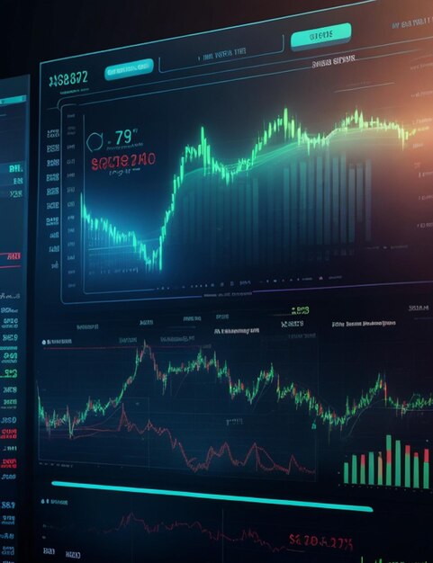 affari di mercato e concetto di trading con schermo digitale con carta da parati di grafici grafici finanziari