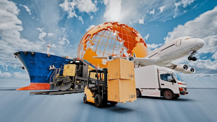 Foto affari globali di treni merci per container per la logistica