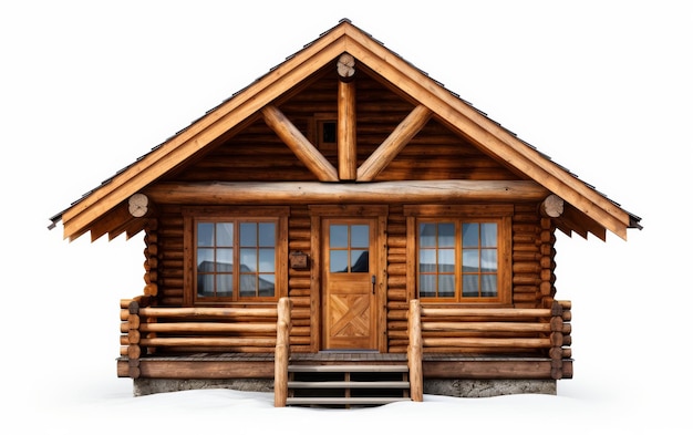 Affascinante capanna di legno con portico e scale