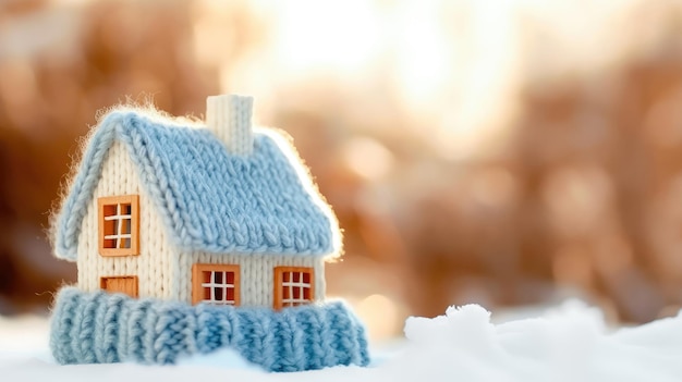 Affascinante casa a maglia una dimora accogliente su uno sfondo invernale sfocato IA generativa