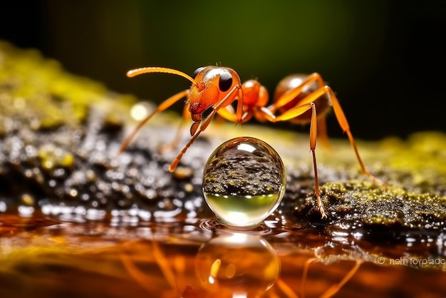 Affascinante formica che beve acqua Creata con strumenti di intelligenza artificiale generativa