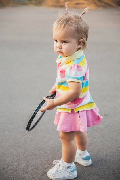 affascinante piccolo tennista con una racchetta