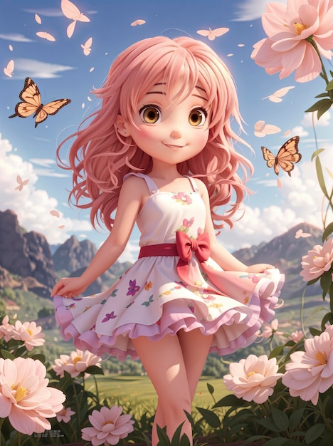 Affascinante ragazza anime Chibi con un sorriso carino