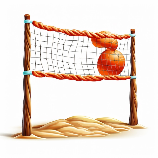 Affascinante rete da pallavolo cartoon 3D su sfondo bianco