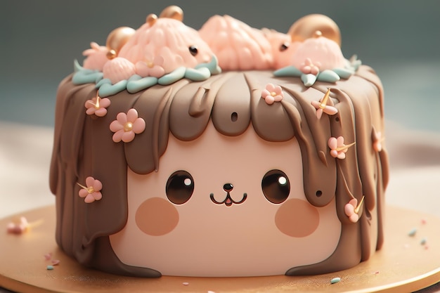 Affascinante viso carino di una torta al cioccolato