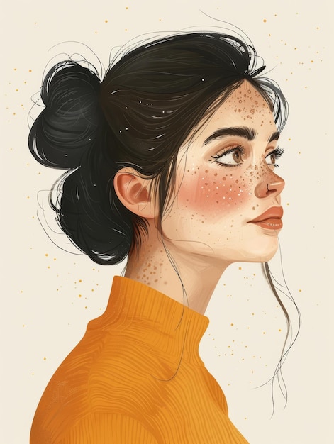 Affirmation Card Ragazza con Freckles Illustrazione estetica minima AI generativa