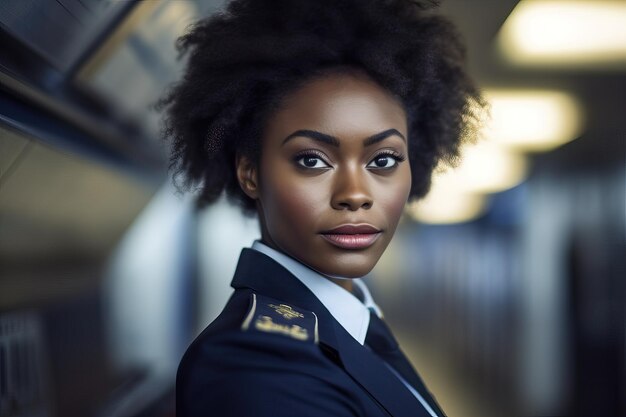 afro-americano Pilota aereo su aereo sorridente ritratto assistente aereo sorridere alla telecamera