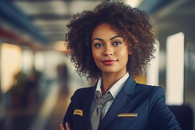 afro-americano Pilota aereo su aereo sorridente ritratto assistente aereo sorridere alla telecamera