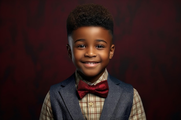 afroboy di circa 8 anni sorridente fotografia di studio professionale AI generata