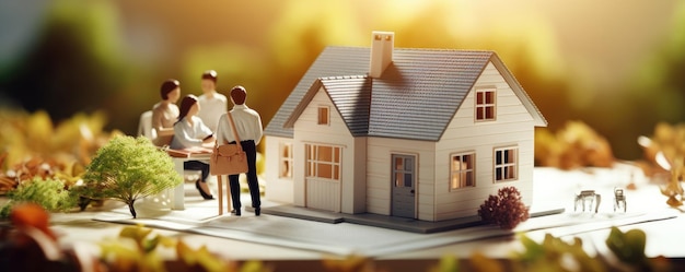 Agente immobiliare che firma un contratto ipotecario per la casa con i clienti Prestito immobiliare e acquisto di proprietà Generativa ai