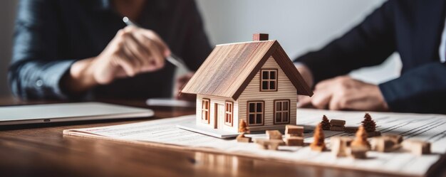 Agente immobiliare che firma un contratto ipotecario per la casa con i clienti Prestito immobiliare e acquisto di proprietà Generativa ai