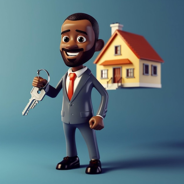Agente immobiliare con il modello di casa e le chiavi