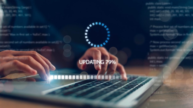 Aggiornare il software e installare una nuova versione del sistema sul computer Il programma di aggiornamento Business technology internet loading bar con l'installazione dell'aggiornamento per la qualità migliore.