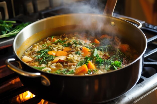 Aggiungere il brodo vegetale al mix di risotto bollente