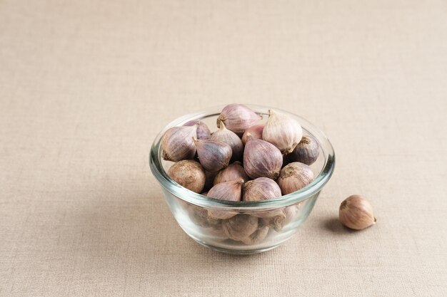 Aglio trifoglio singolo o aglio perlato o aglio solitario Bawang putih tunggal varietà di Allium sativum