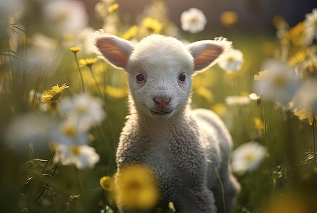 agnello carino e fiori