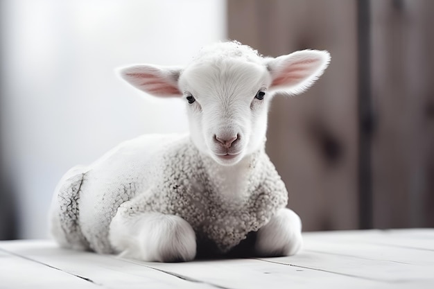 Agnello su fondo di legno bianco ai