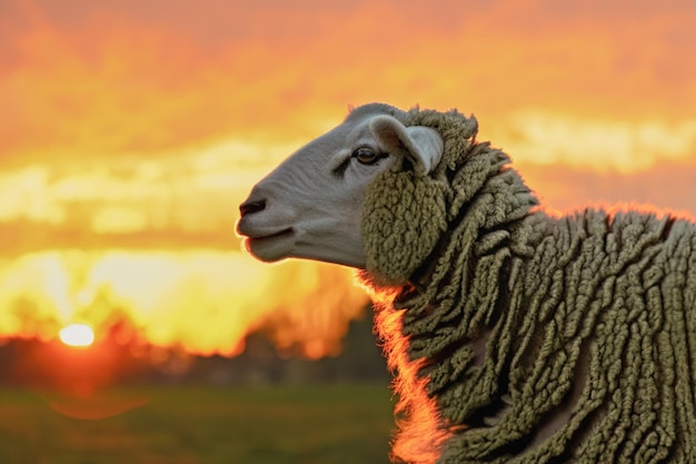 Agnello sul tramonto del campo Copia spazio