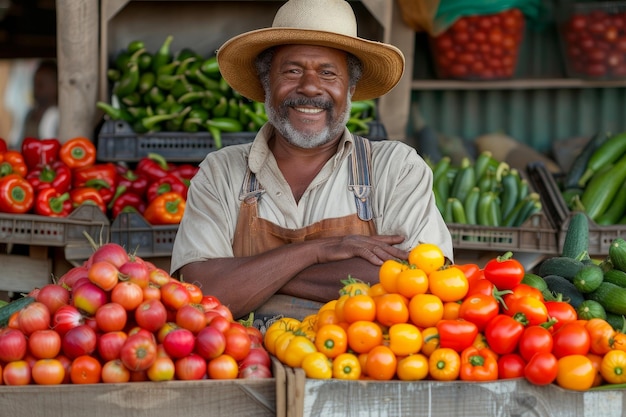 agricoltore al mercato degli agricoltori