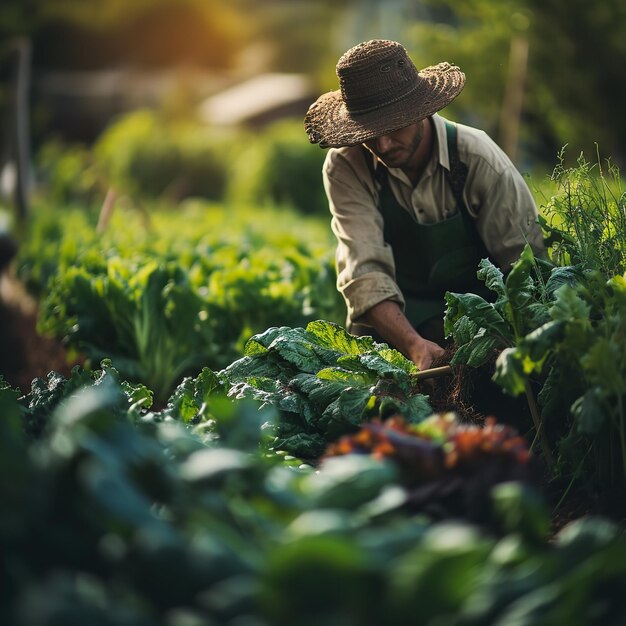 Agricoltore anonimo che raccoglie verdure fresche Ai generative