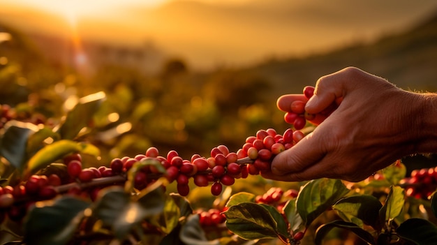 agricoltore che detiene bacche rosse mature nelle mani da vicino IA generativa