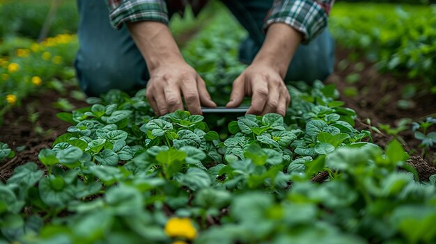 Agricoltore che usa un tablet per accedere ai dati in tempo reale