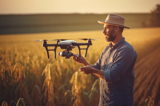 Agricoltore che utilizza le moderne tecnologie in agricoltura