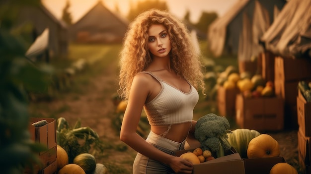Agricoltore della donna che raccoglie verdure