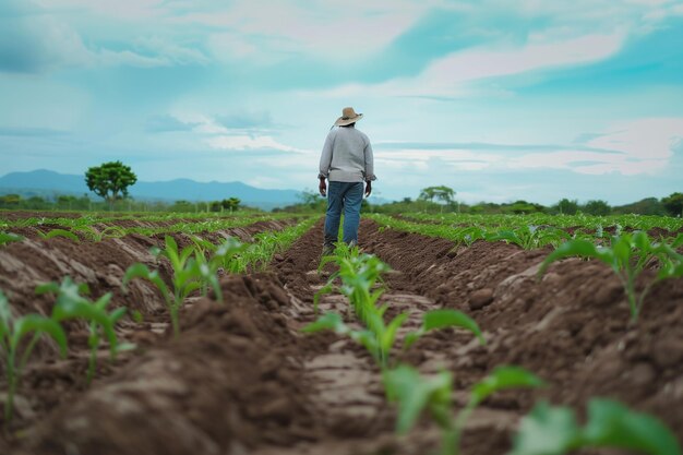 Agricoltore in pratica agricola sostenibile