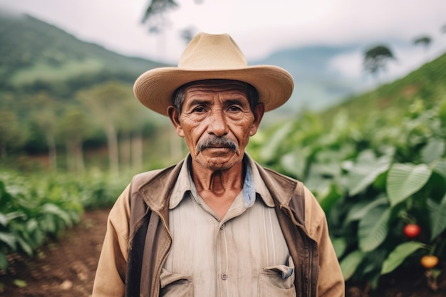 Agricoltore in una piantagione di caffè arabica AI Generative