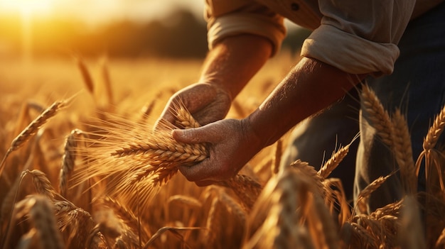 agricoltore raccoglie il grano nel campo Agricoltura raccolta aziendaleAIGenerativa AI