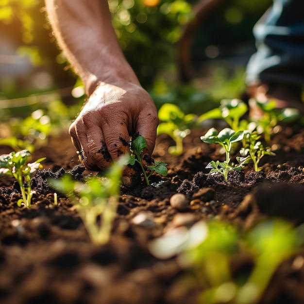 Agricoltura agricoltore mani piantagione di semi attività Ai generativo