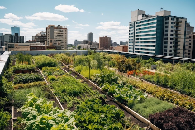 Agricoltura urbana Sul tetto agricoltura urbana giardino biologico con varie piante di ortaggi