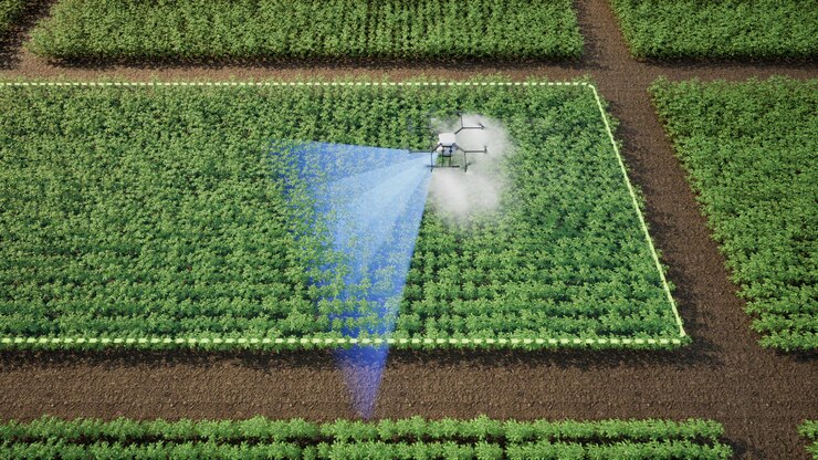 Agriculture drone using lidar scanning to spray fertilizer on the tomato fields