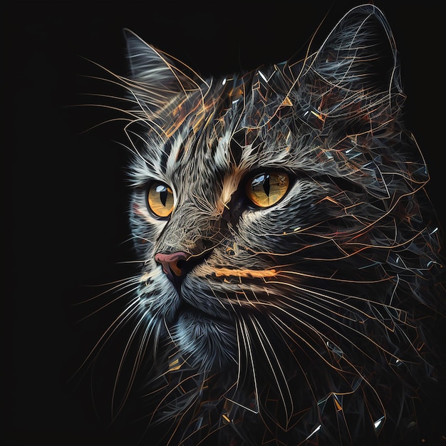 AI art Foto ravvicinata di un gatto con occhi ardenti generativi