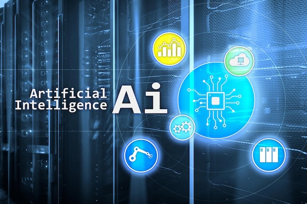 AI Automazione dell'intelligenza artificiale e moderno concetto di tecnologia dell'informazione su schermo virtuale