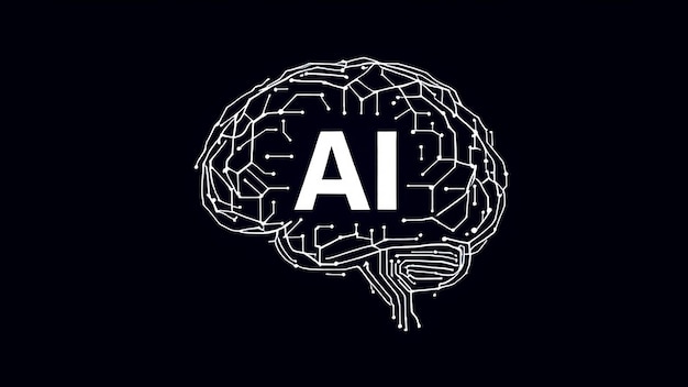 AI Brain Circuit Concept su sfondo nero 8k