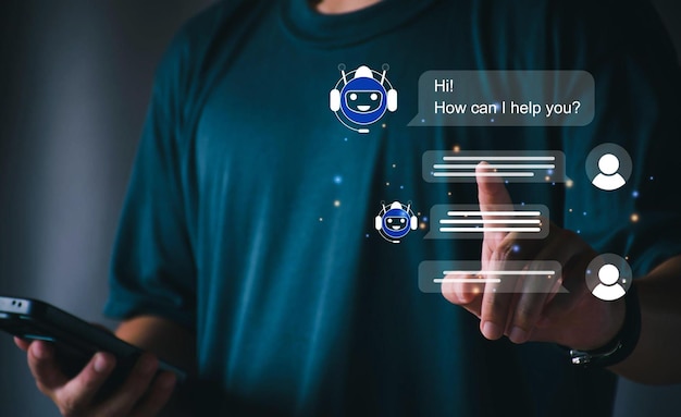 AI Chatbot concetto di applicazione del servizio clienti digitale intelligente uso dell'applicazione mobile del computer