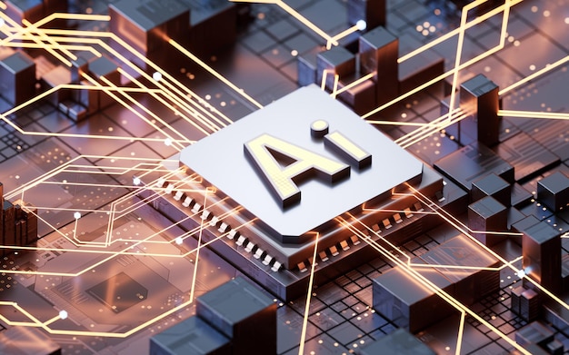 AI con intelligenza artificiale sfondo concettuale rendering 3D illustrazione 3D
